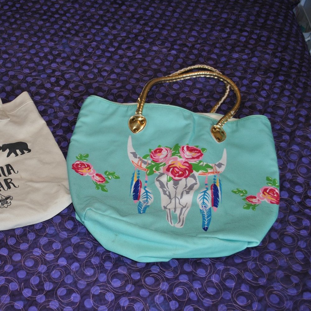 Teal with Skull Western Tote